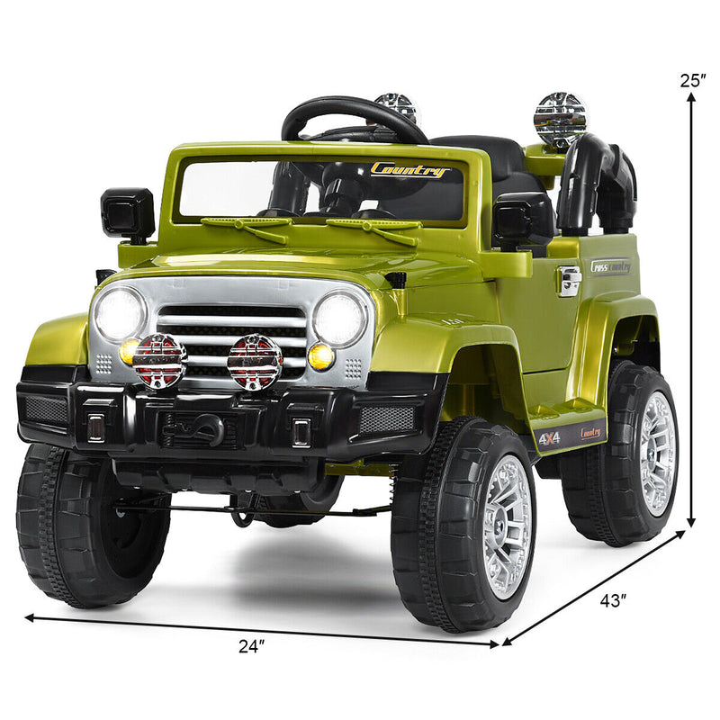 Green 12V Kids Ride On Truck Car with RC Remote, Lights, and MP3 Player - Perfect Toy Gift