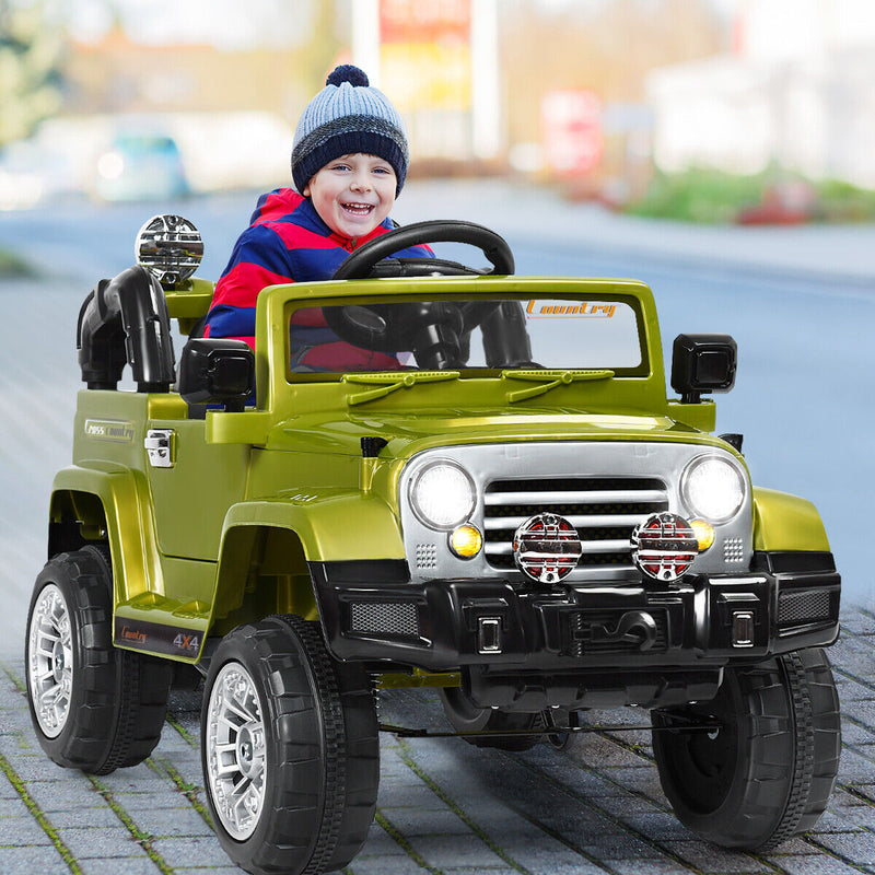 Green 12V Kids Ride On Truck Car with RC Remote, Lights, and MP3 Player - Perfect Toy Gift