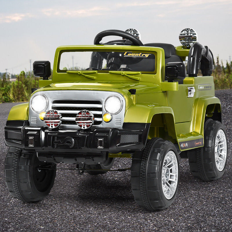 Green 12V Kids Ride On Truck Car with RC Remote, Lights, and MP3 Player - Perfect Toy Gift