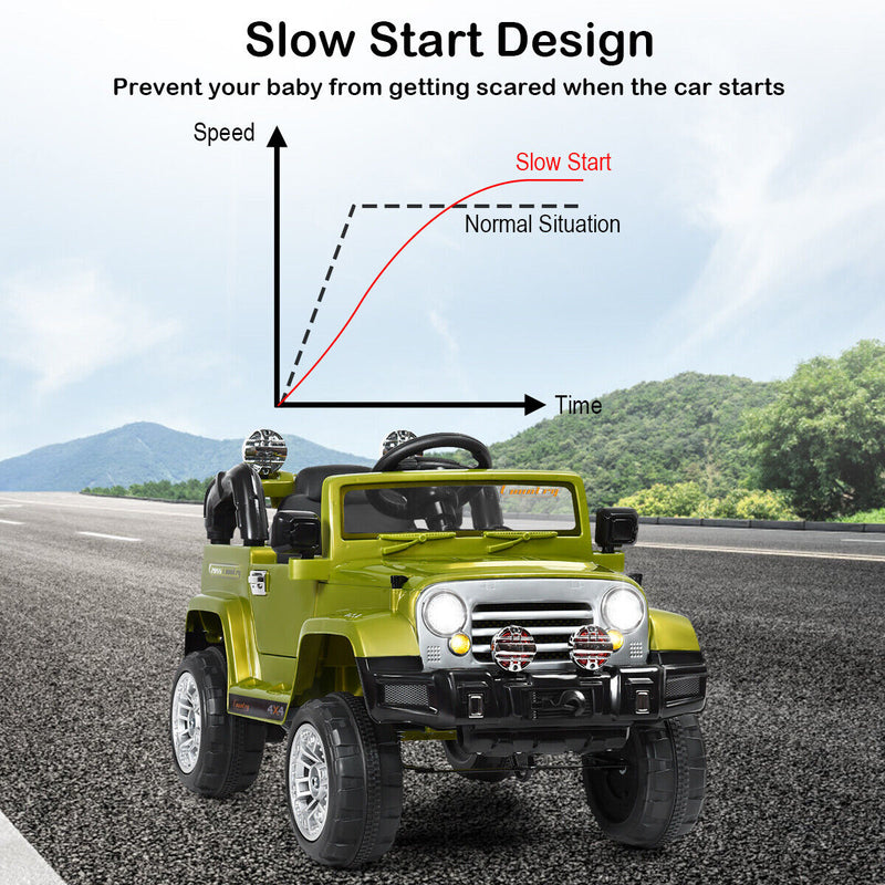 Green 12V Kids Ride On Truck Car with RC Remote, Lights, and MP3 Player - Perfect Toy Gift