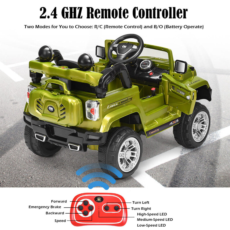 Green 12V Kids Ride On Truck Car with RC Remote, Lights, and MP3 Player - Perfect Toy Gift