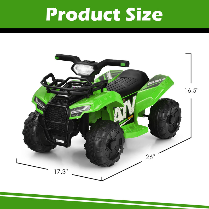 Green 6V ATV Quad Ride-On Car for Kids with Music, Horn, and LED Lights