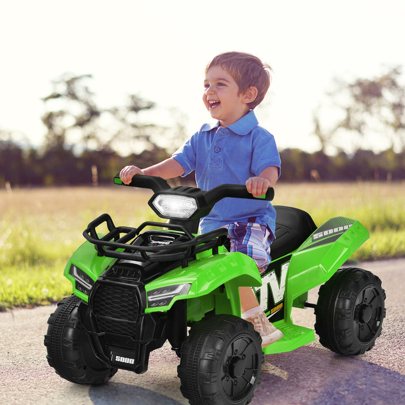 Green 6V ATV Quad Ride-On Car for Kids with Music, Horn, and LED Lights