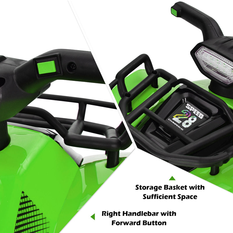 Green 6V ATV Quad Ride-On Car for Kids with Music, Horn, and LED Lights