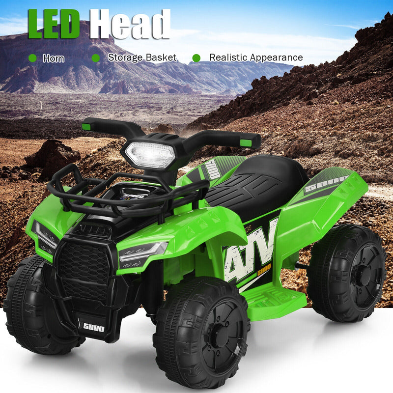 Green 6V Kids ATV Quad Electric Ride On Car Toy with LED Light and MP3 Player for Toddlers