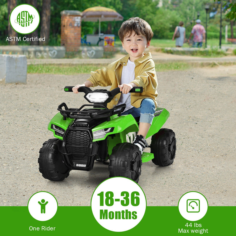 Green 6V Kids ATV Quad Electric Ride On Car Toy with LED Light and MP3 Player for Toddlers