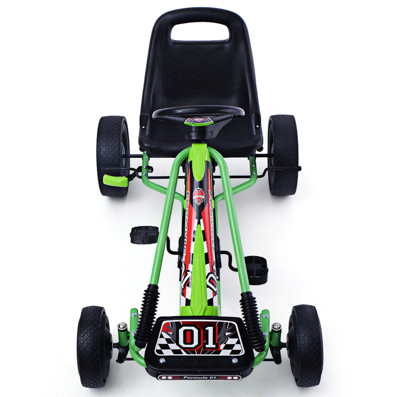 Green Adjustable Seat Pedal-Powered Kids Go Kart with 4 Wheels