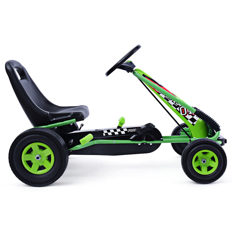 Green Adjustable Seat Pedal-Powered Kids Go Kart with 4 Wheels