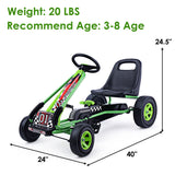 Green Adjustable Seat Pedal-Powered Kids Go Kart with 4 Wheels - Honeyjoy Ride On Toy