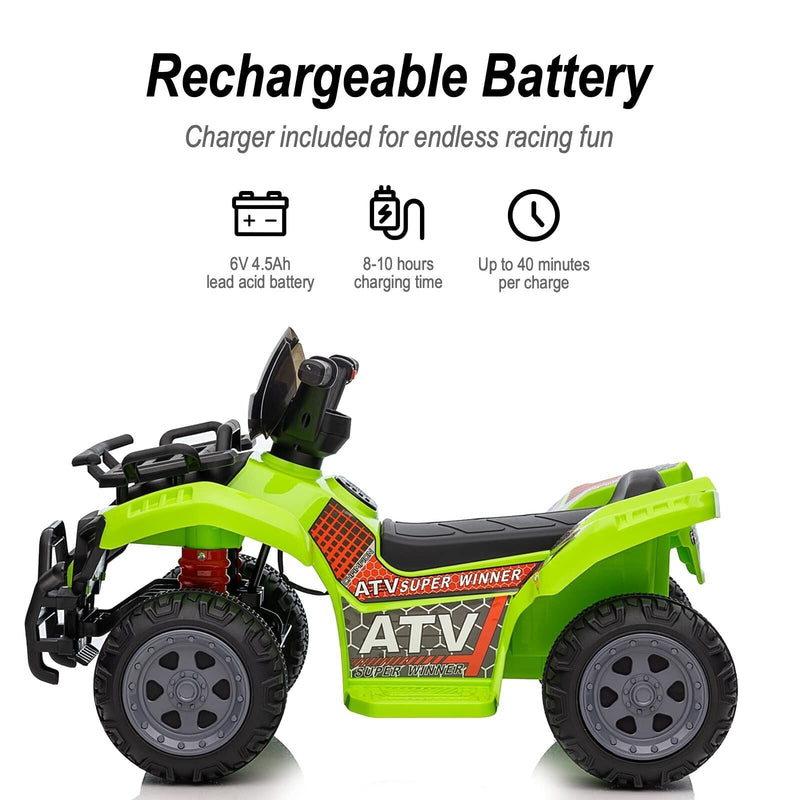 Green Hikiddo Kids ATV 6V Ride On Toy Car with Music for Toddlers