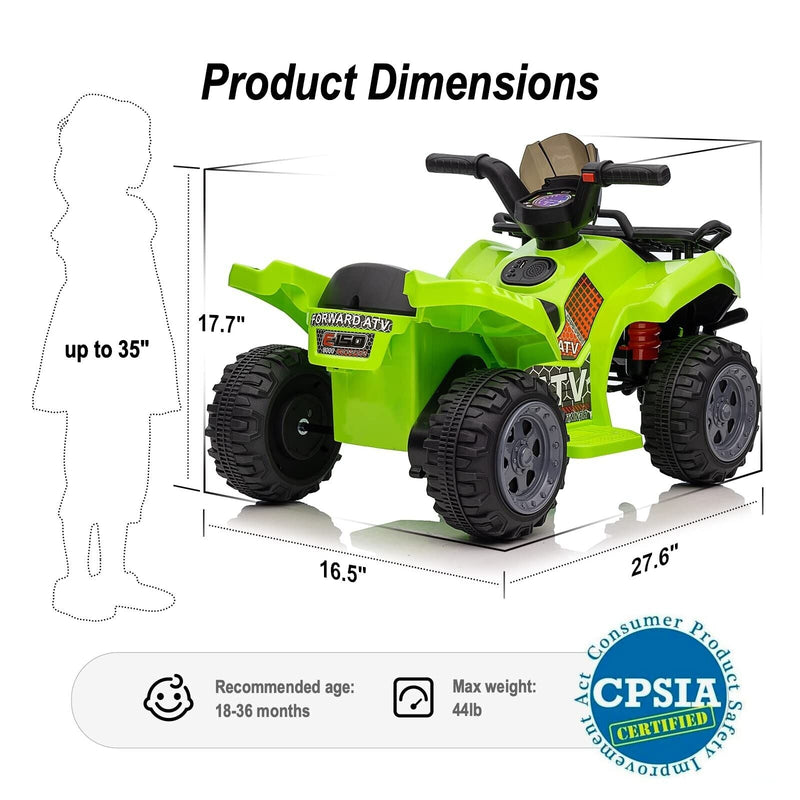 Green Hikiddo Kids ATV 6V Ride On Toy Car with Music for Toddlers