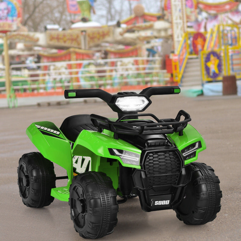 Green 6V ATV Quad Electric Ride On Car Toy for Toddlers with LED Light and MP3 Player