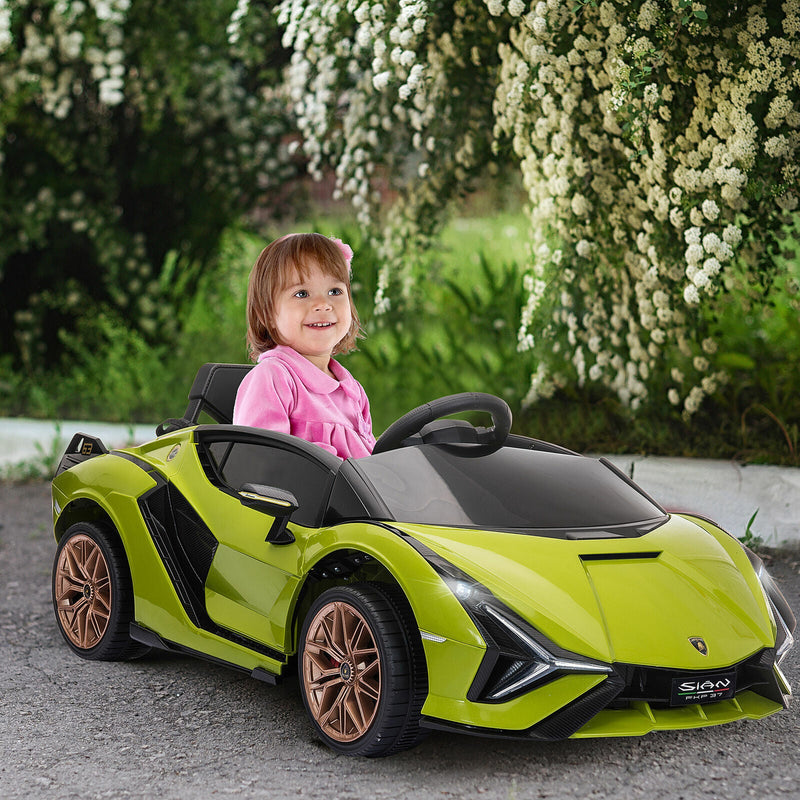 Green Lamborghini SIAN 12V Kids Ride On Car with Remote Control - Rechargeable Toy