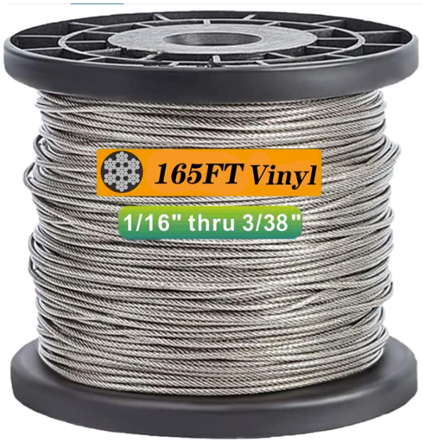 Steel Wire Cable 165ft, 1/16 Wire Rope, Vinyl Coated 304 Stainless Steel Cable Wire TekShack