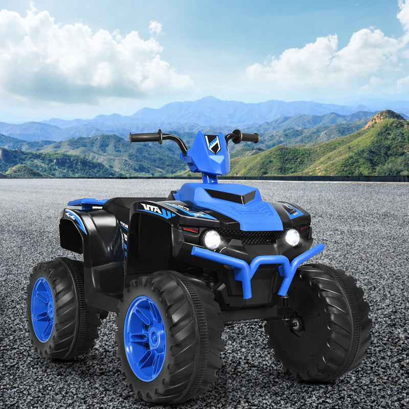 Gymax 12V Electric Kids ATV 4-Wheeler Quad with Music and LED Lights in Navy