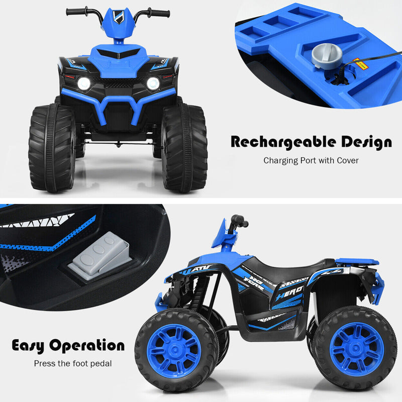 Gymax 12V Electric Kids ATV 4-Wheeler Quad with Music and LED Lights in Navy