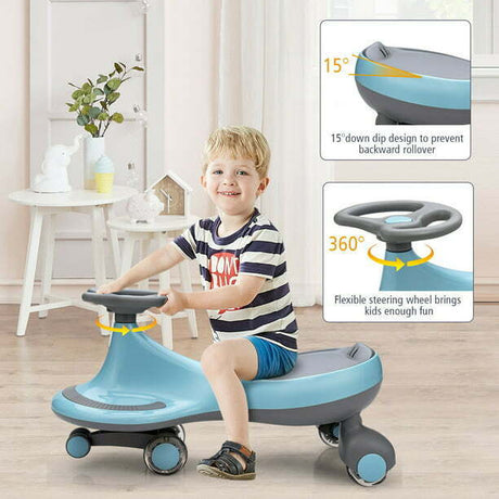 Gymax Kids' Blue Wiggle Car with Flashing Wheels - Fun Ride-on Toy for Toddlers and Kids