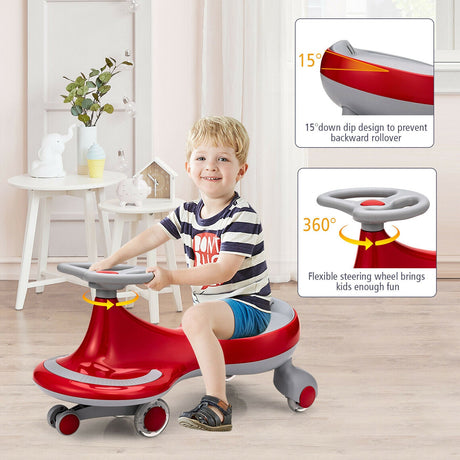 Gymax Kids' Red Wiggle Car with Flashing Wheels - Fun Ride-on Toy for Toddlers and Kids