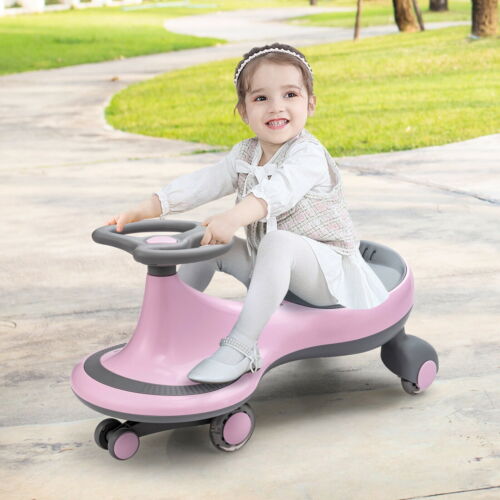 Gymax Pink Wiggle Car Ride-on Toy with Flashing Wheels for Toddlers and Kids