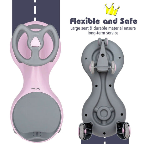 Gymax Pink Wiggle Car Ride-on Toy with Flashing Wheels for Toddlers and Kids