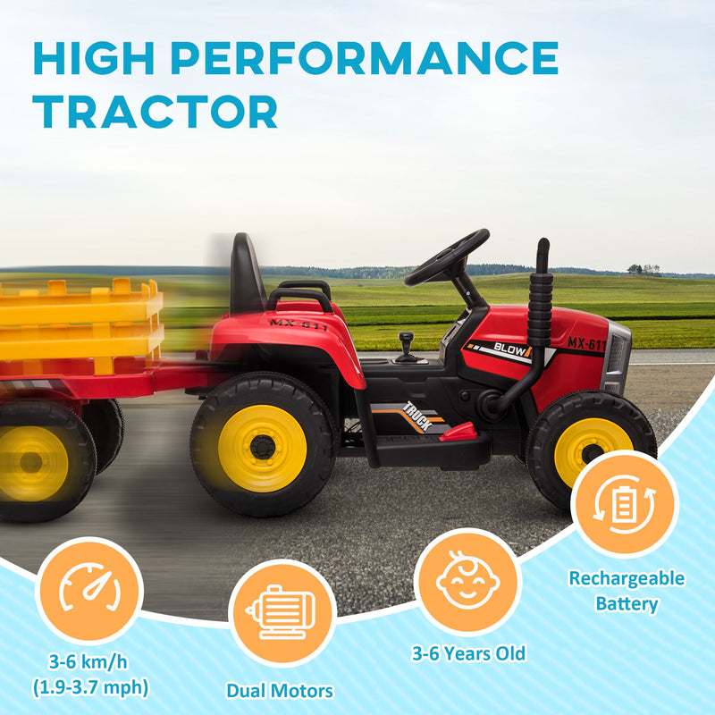 12V Electric Tractor with Trailer and Dual Motors for Kids