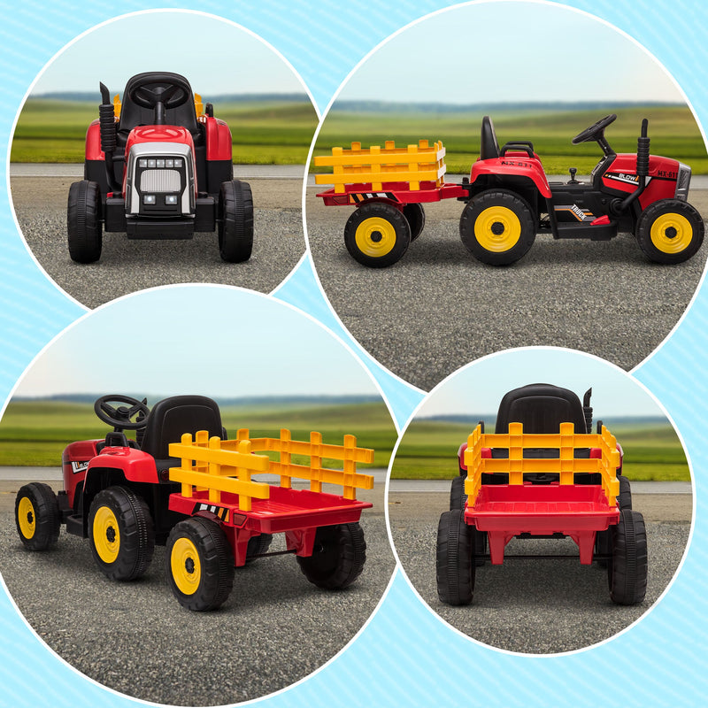 12V Electric Tractor with Trailer and Dual Motors for Kids