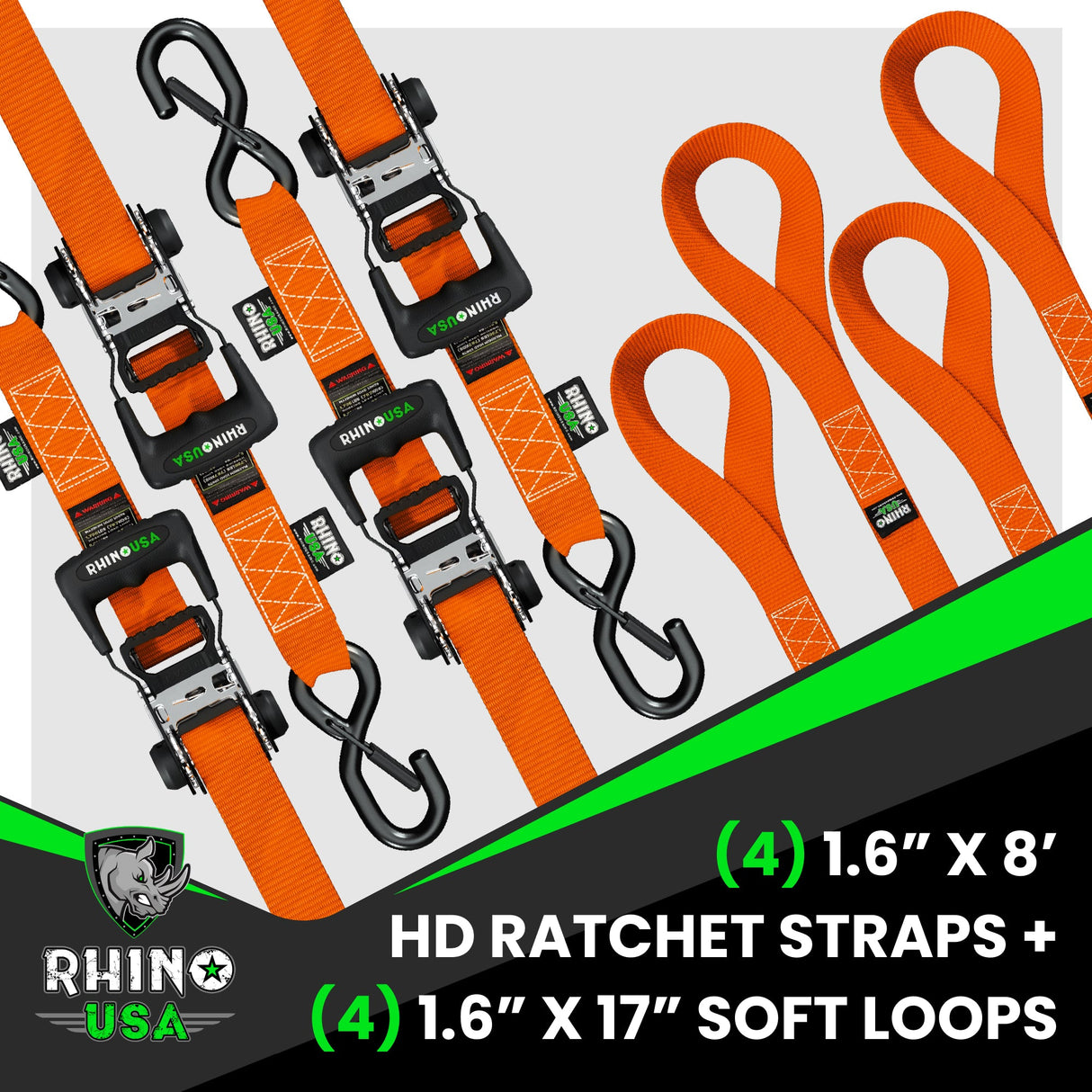 1.6" x 8' HD Ratchet Tie-Down Set (4-Pack)