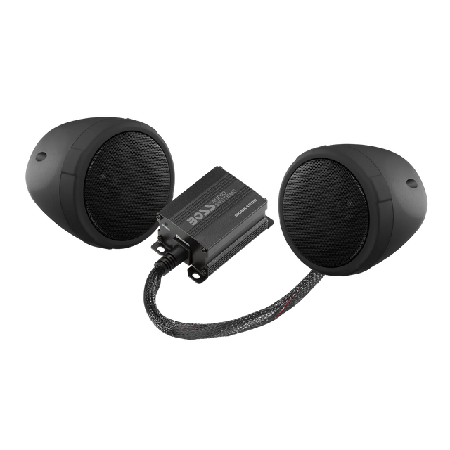 Boss MCBK420B Motorcycle Bluetooth Speaker System - Class D Compact Amplifier, 3 Inch Weatherproof Speakers Boss