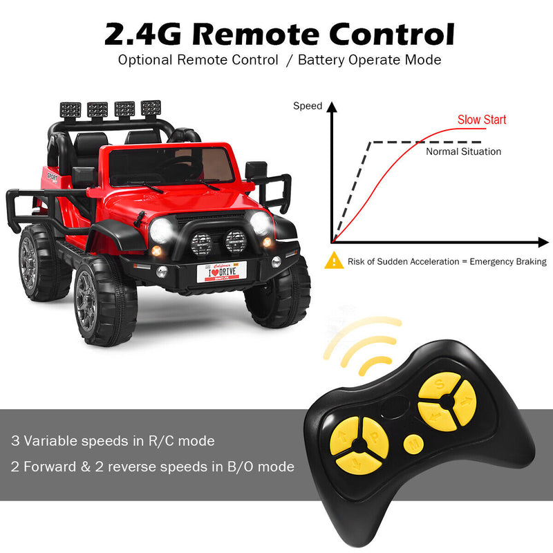 HoneyJoy 12V 2-Seater RC Electric Truck for Kids with Storage - Red