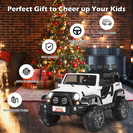 HoneyJoy 12V 2-Seater RC Electric Truck for Kids with Storage - White