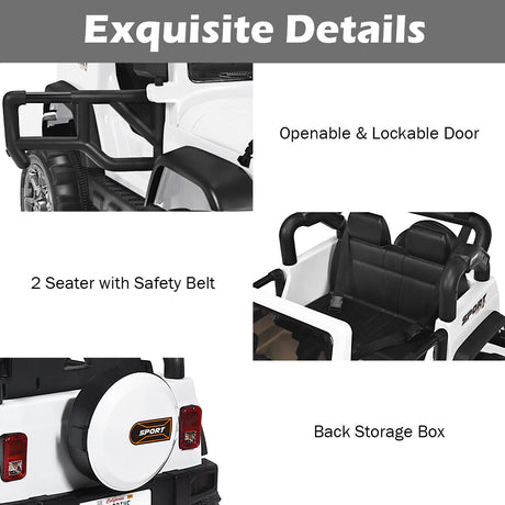 HoneyJoy 12V 2-Seater RC Electric Truck for Kids with Storage - White