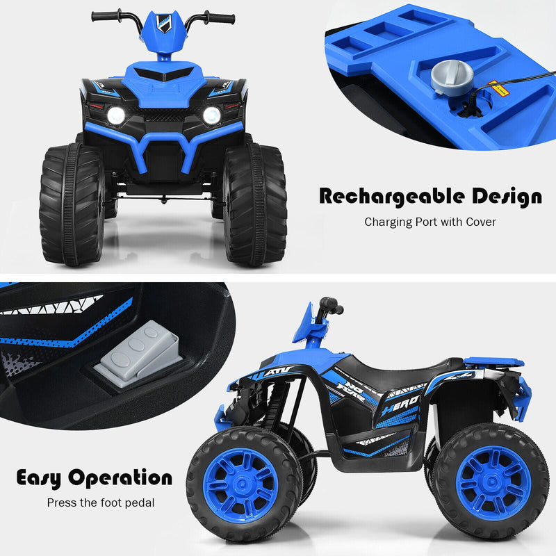 HoneyJoy 12V Kids ATV Quad Ride On Car with LED Light & Music - Navy