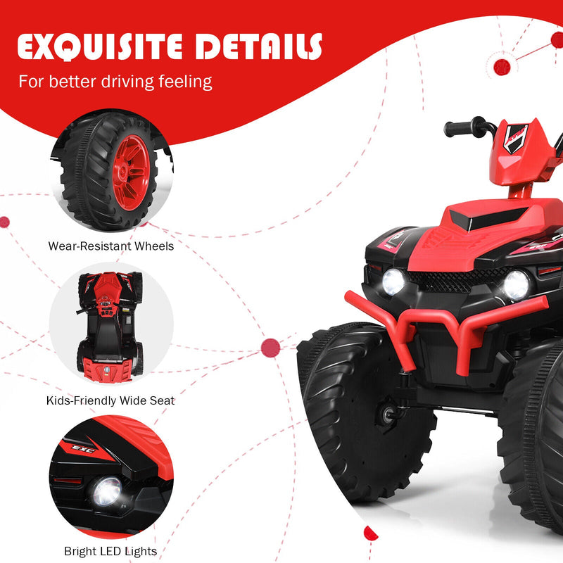 HoneyJoy 12V Kids ATV Quad Ride On Car with LED Light & Music - Red