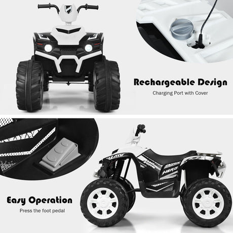 HoneyJoy 12V Kids ATV Quad Ride On Car with LED Light & Music - White