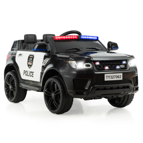 HoneyJoy 12V Kids Police Ride On Car with Remote Control, LED Lights, and Siren - Black