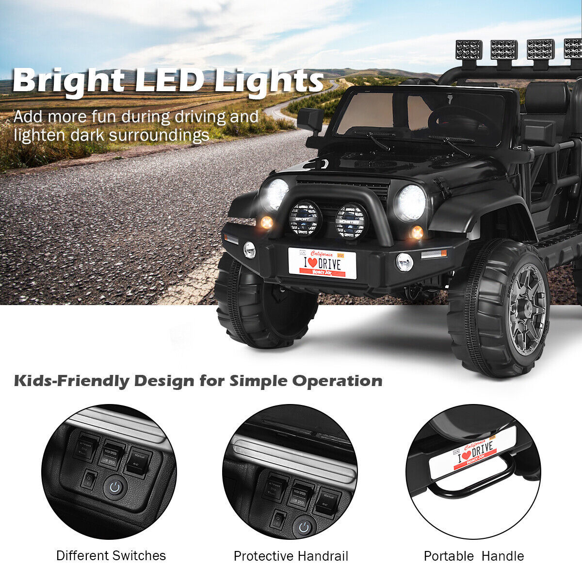 HoneyJoy 12V Kids Ride On Truck with Remote Control and Storage - Black