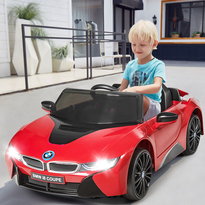 HoneyJoy 12V Licensed BMW I8 Kids Ride On Car with Remote Control, MP3 Player, and LED Lights in Red