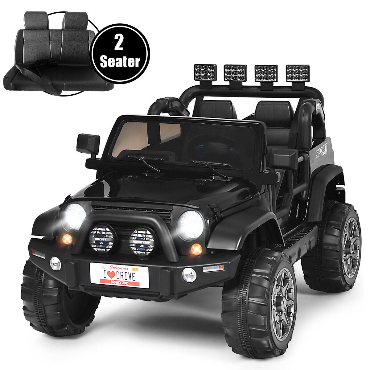 HoneyJoy 2 Seater Ride On Truck for Kids - 12V RC Electric Vehicle with Storage