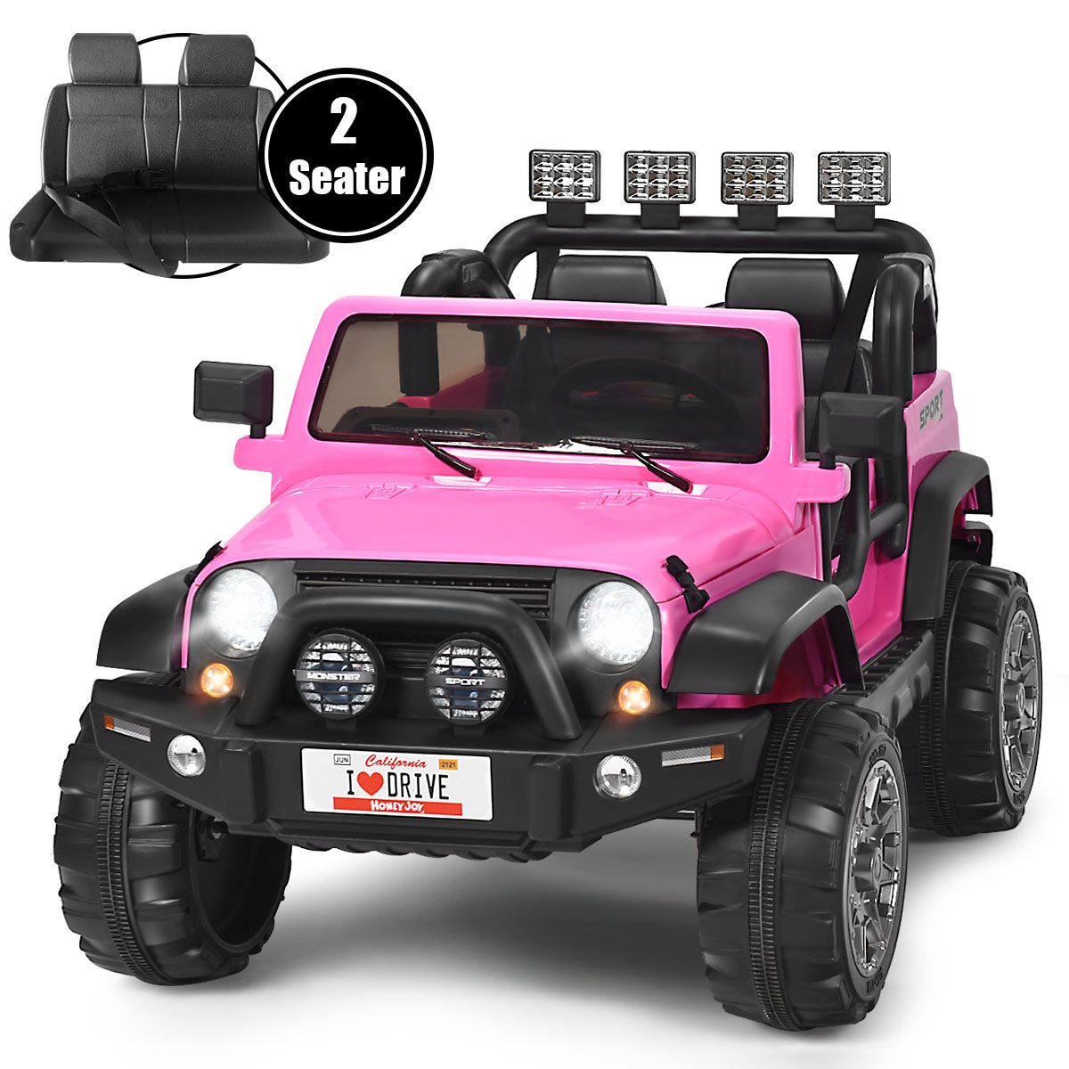 HoneyJoy 2 Seater Ride On Truck for Kids - 12V RC Electric Vehicle with Storage