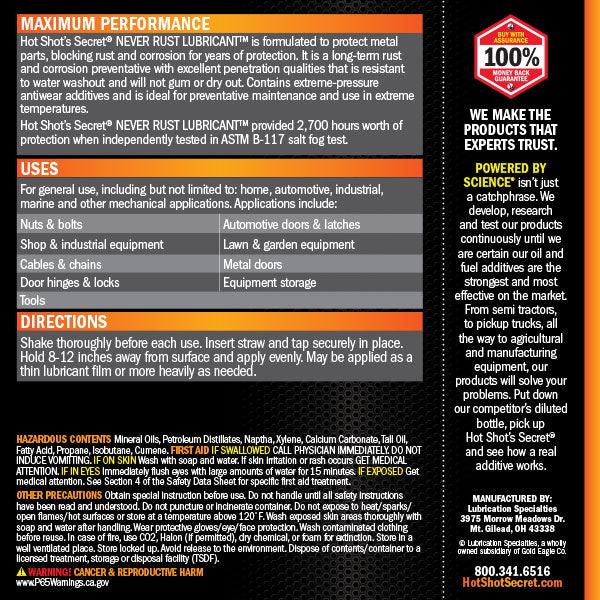 Hot Shot's Secret Never Rust Lubricant (HSSNR9OZ)