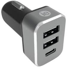 iEssentials 4.1-Amp Car Charger, 2 USB-A and 1 USB-C TekShack