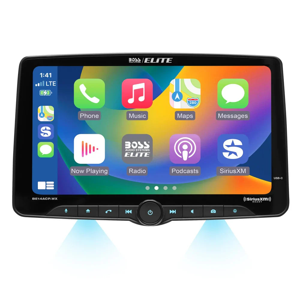 Boss Elite BE14ACP.WXC 14" Single Din Touchscreen w/ Wireless Apple Carplay/Android Auto XM Ready + Backup Camera Boss Elite