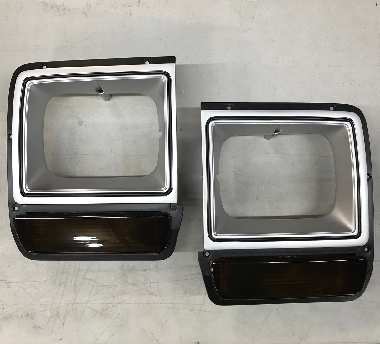 1986-1990 Dodge D/W Series Truck Gray Headlight Bezel Pair with Parking Light Amber or Smoked far from stock A1 auto