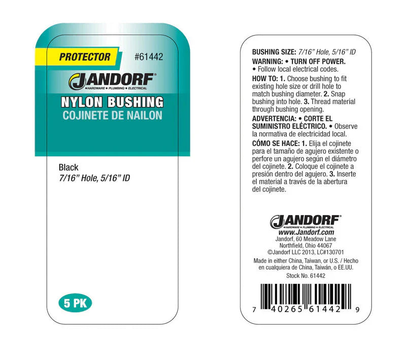 BUSHING Nylon 7/16X5/16 5 PK Jandorf