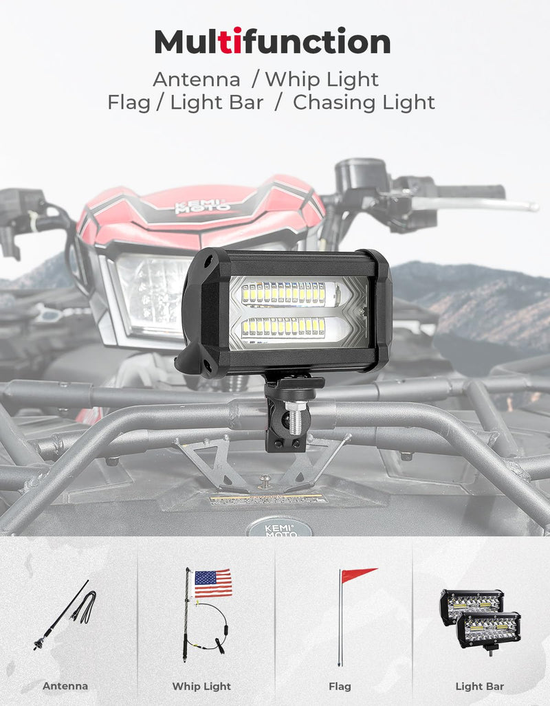 ATV/ UTV Whip Light / Flag Mounting Bracket for 7/8"-9/8" Handlebar Rack Bars
