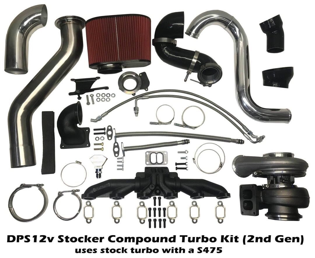 1st Gen Dodge Add-a-Turbo Compound kit with an S475 for a 12V Diesel Power Source
