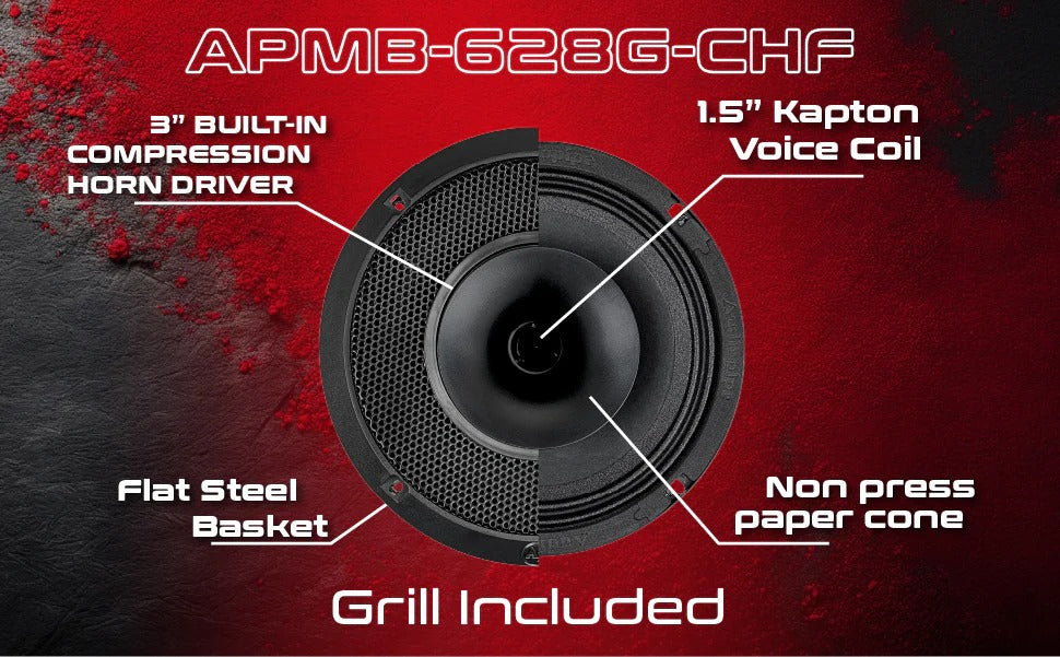 Audiopipe APMB-628G-CHF 6.5" 150W RMS Compression Horn Midrange Speakers (Single)