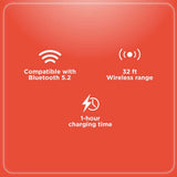 RadioShack Wireless Headphones with Active Noise Cancelling, 400mAh Battery, IPX5, Black TekShack
