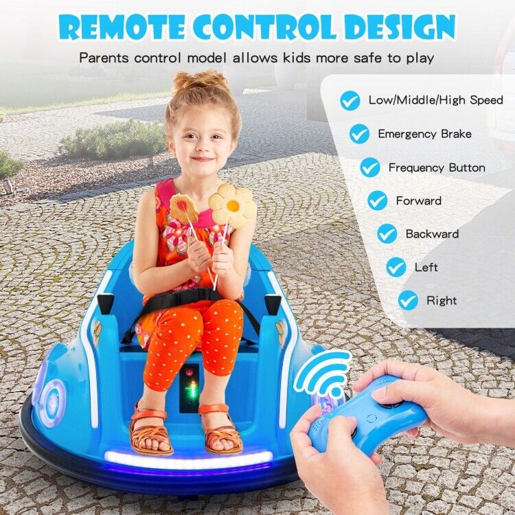 Interactive 12V Bumper Car for Kids with Remote Control, LED Lights, and Music