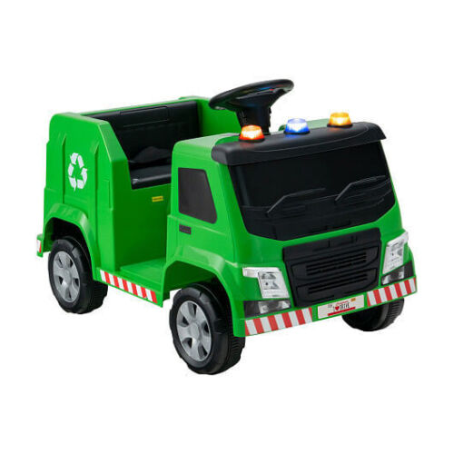 Interactive 12V Garbage Truck for Kids with Flashing Lights and Recycling Accessories